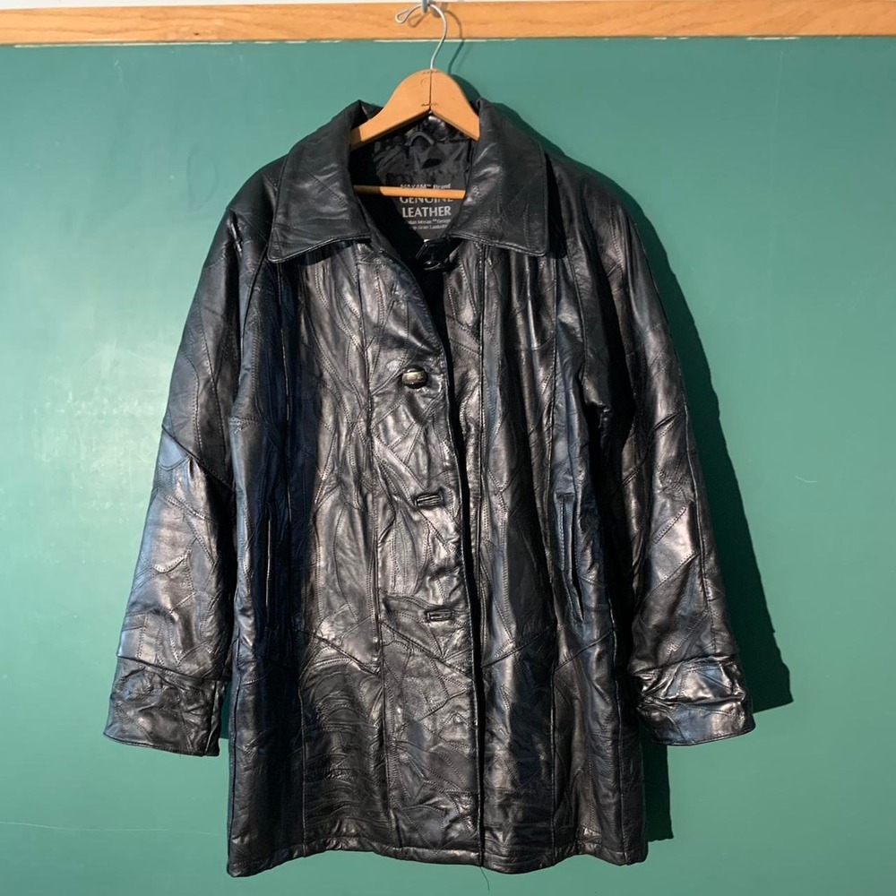 Maxam Genuine Leather Vintage 80s Italian Mosaic Design Lambskin Jacket Black L
